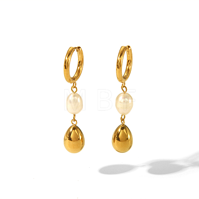 Stainless Steel & Freshwater Pearl Teardrop Hoop Earrings NL4895-1