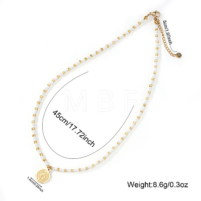 304 Stainless Steel Saint Benedict Medal Pendant Glass and Brass Beaded Short Necklaces for Women Daily Wear LS-AB8901-1