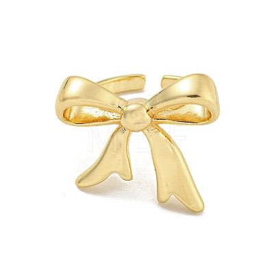 Rack Plated Brass Bowknot Open Cuff Ring for Women RJEW-Z039-06G-1