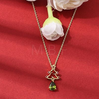 Christmas Tree Brass Micro Pave Cubic Zirconia Pendants Necklaces NJEW-L468-01G-B02-1