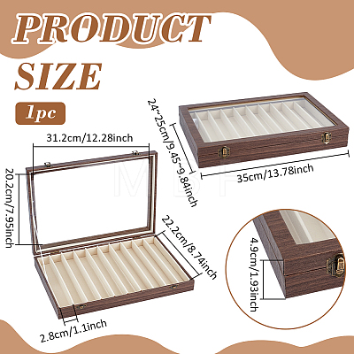 10 Grids Rectangle Wooden Dustproof Pen Presentation Boxes with Visible Window Lid CON-WH0089-250-1