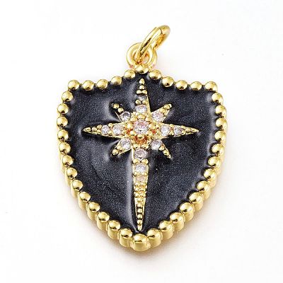 Real 18K Gold Plated Brass Micro Pave Clear Cubic Zirconia Enamel Pendants ZIRC-A017-02G-RS-1