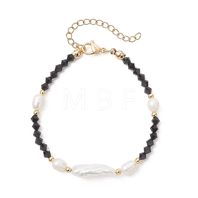 Natural Baroque Keshi Pearl Stick & Bicone Glass Beaded Bracelets for Women BJEW-TA00726-1