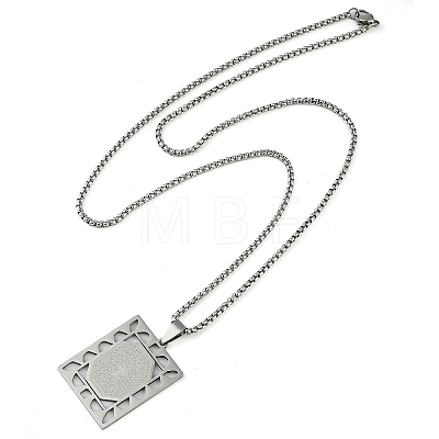 304 Stainless Steel Hollow Rectangle with Cross Pendant Box Chain Necklaces NJEW-D089-06P-1