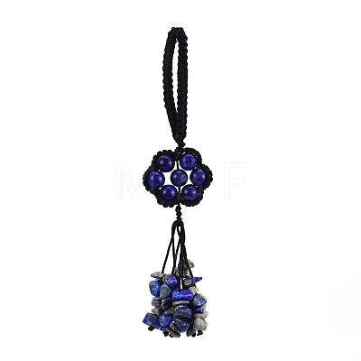 Flower Natural Lapis Lazuli Braided Thread Pendant Decorations HJEW-K046-04C-1