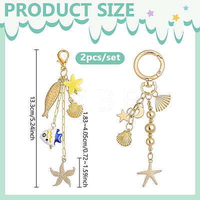 2Pcs Handmade Porcelain & Alloy Pendant Decorations HJEW-GA00084-1