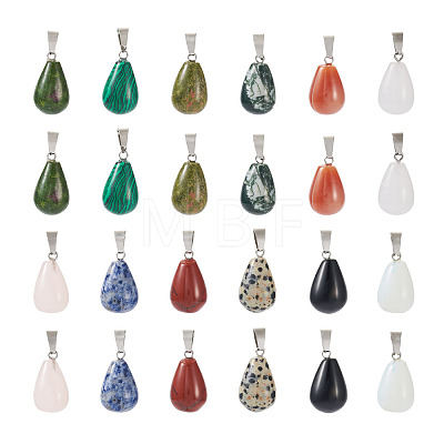 Fashewelry 24Pcs 12 Styles Teardrop Natural & Synthetic Gemstone Pendants G-FW0001-35-1