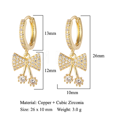 Clear Cubic Zirconia Bowknot Dangle Hoop Earrings EJEW-OY001-15G-1