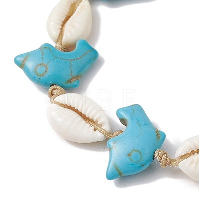 Natural Mixed Cowrie Shell with Synthetic Turquoise Beaded Anklets AJEW-AN00596-03-1