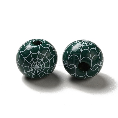 Halloween Printed Spider Webs Colored Wood European Beads WOOD-K007-04F-1