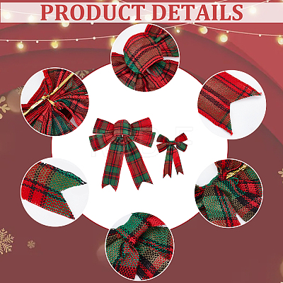 10Pcs 2 Style Christmas Theme Tartan Pattern Polyester Bowknot AJEW-CA0002-64-1