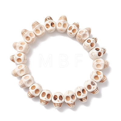 Halloween Synthetic Magnesite Skull Beaded Stretch Bracelets for Women BJEW-JB10521-1