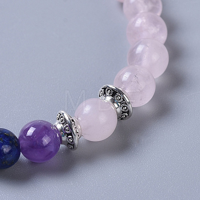 Two Loops Natural Rose Quartz & Natural/Synthetic Mixed Stone Beads Warp Stretch Bracelets BJEW-JB04223-02-1