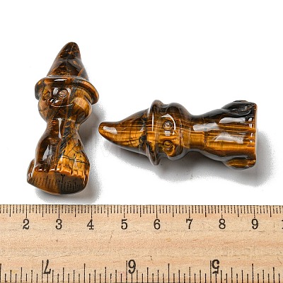 Natural Tiger Eye Carved Healing Cat with Witch Hat Figurines DJEW-D012-07B-1