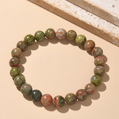 Natural Unakite Bead Stretch Bracelets BJEW-K212-B-006-1