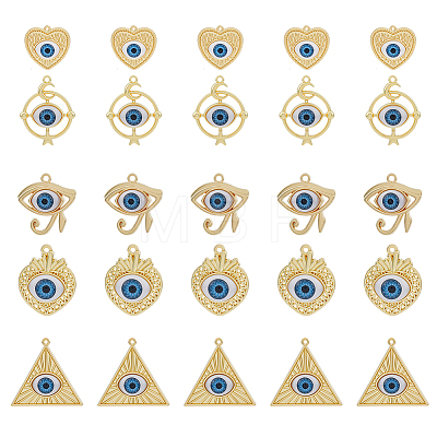 30Pcs 5 Styles Rack Plating Alloy Enamel Evil Eye Pendants FIND-DC0002-43-1