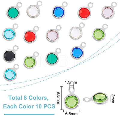 Unicraftale 8 Color 304 Stainless Steel with Glass Charms STAS-UN0048-44B-1