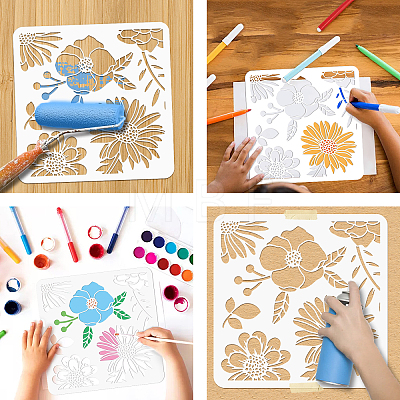 4Pcs 4 Styles PET Hollow Out Drawing Painting Stencils DIY-WH0411-025-1