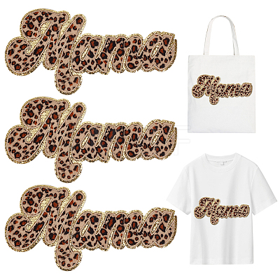 3Pcs Leopard Print Word MAMA Shape Towel Cloth Embroidery Applqiues DIY-FG0005-04B-1