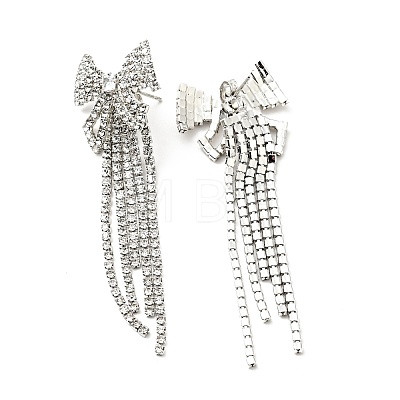 Crystal Rhinestone & Clear Cubic Zirconia Bowknot Tassel Dangle Stud Earrings EJEW-C037-10P-1