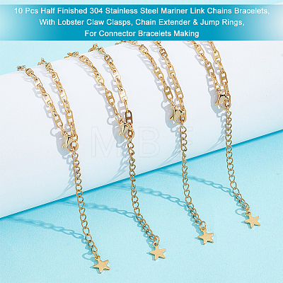  10Pcs Half Finished 304 Stainless Steel Mariner Link Chains Bracelets AJEW-NB0003-66-1