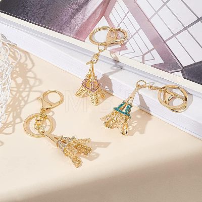  3Pcs 3 Colors Zinc Alloy Rhinestone Keychain KEYC-NB0001-38-1