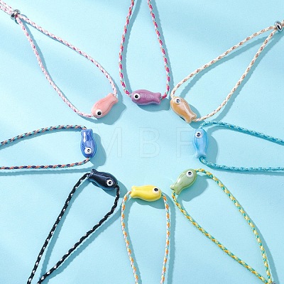 5Pcs Fish Handmade Porcelain Beads Slider Bracelets for Women BJEW-JB13174-1