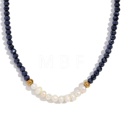 Fashion Natural Freshwater Pearl & Faceted Rondelle Glass Beaded Necklaces for Women AX4759-7-1