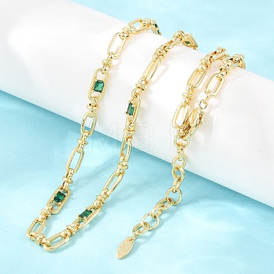 5MM Brass Pave Cubic Zirconia Oval Link Chain Necklaces NJEW-D324-01G-07-1