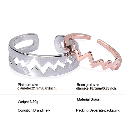 Heart Beat Rings for Couples Brass Adjustable Open Cuff Rings Set for Lovers Best Friends Matching Promise Rings Engagement Wedding Rings Valentines Day Gifts JR957A-1