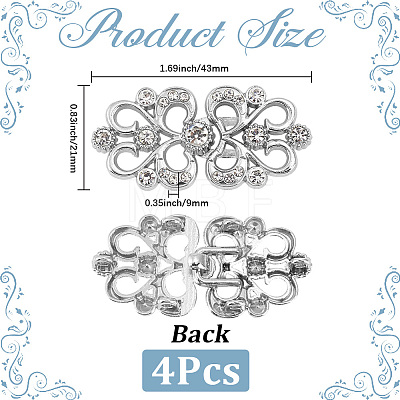4Pcs Flower Alloy Crystal Rhinestone Adjustable Jean Button Pins FIND-CY0002-27P-1