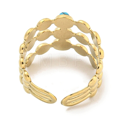 Ion Plating(IP) 304 Stainless Steel Synthetic Turquoise Cuff Rings G-Z056-05G-01-1