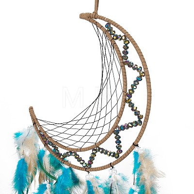 Iron Cord Woven Web/Net with Feather Pendant Decorations AJEW-B017-31-1