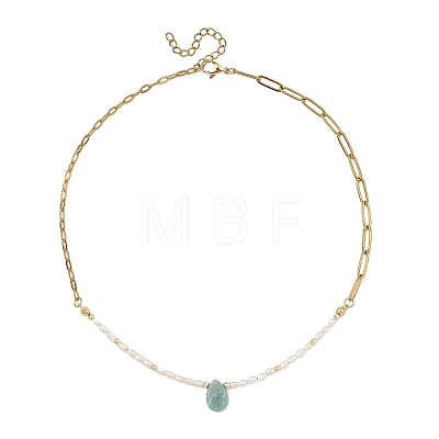 Natural Amazonite Teardrop Pendant Necklaces NJEW-JN06438-1