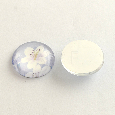 Flower Pattern Flatback Half Round Glass Dome Cabochons for DIY Projects X-GGLA-R026-10mm-08-1
