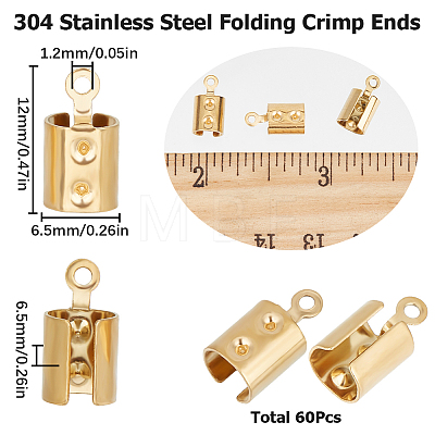 60Pcs Ion Plating(IP) 304 Stainless Steel Folding Crimp Ends STAS-SC0005-41-1