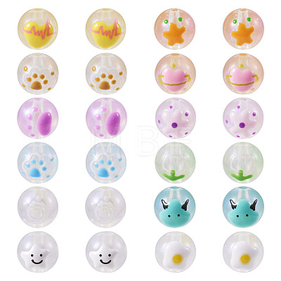  24Pcs 12 Styles Transparent Hand Painting Acrylic Beads OACR-TA0001-29-1