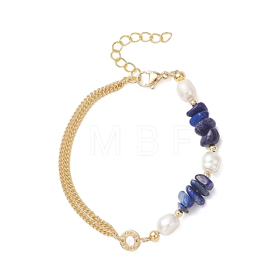 Natural Lapis Lazuli Chip Beads Link Bracelets BJEW-JB12884-02-1