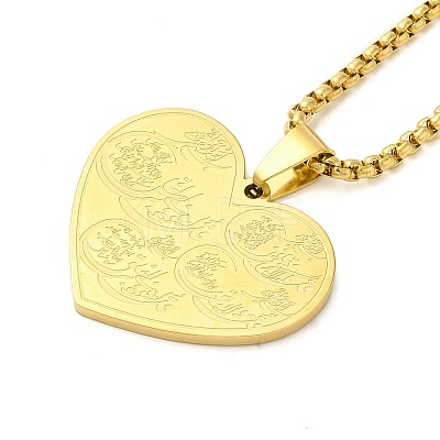 304 Stainless Steel Box Chain Arabic Heart Pendant Necklaces for Women NJEW-M008-02G-1