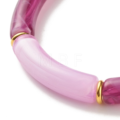 Two Tone Acrylic Curved Tube Beaded Stretch Bracelet BJEW-JB07971-05-1