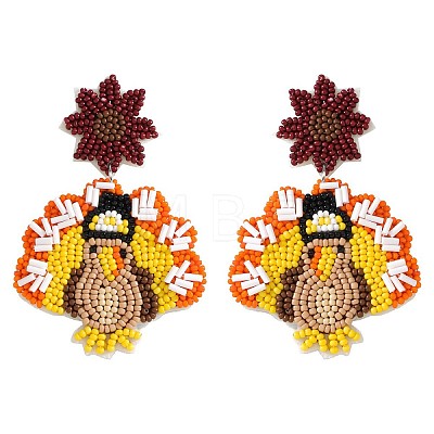 Alloy & Glass Seed Beaded Stud Dangle Earrings FS-WG6CE38-08-1