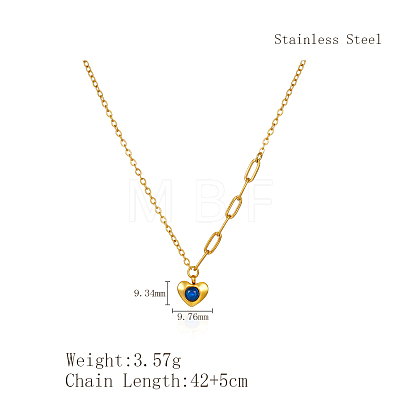304 Stainless Steel Pave Blue Cubic Zirconia Heart Pendant Cable Chain Necklaces for Women OU4344-1-1