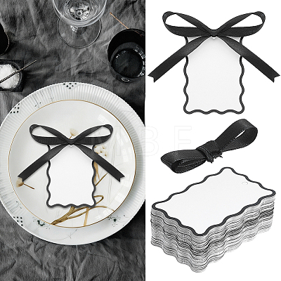 100Pcs Rectangle Paper Table Cards with 100Pcs Polyester Ribbons for Wedding Party Celebration Supplies OFST-WH0004-122A-1