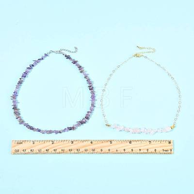 Natural Red Aventurine & Green Aventurine & Amethyst & Rose Quartz & Synthetic Turquoise Chips Beaded Necklaces NJEW-FS00013-1