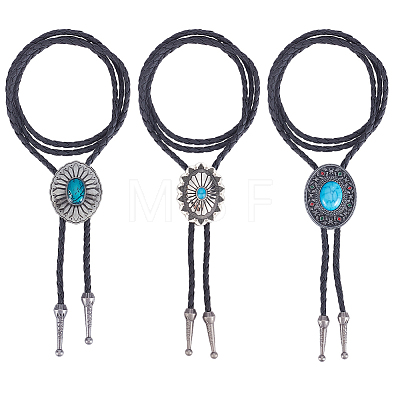 3Pcs 3 Styles Alloy Pave Resin Imitation Gemstone Flower Oval Pendant Bolo Tie Lariat Necklaces NJEW-CL0001-10-1