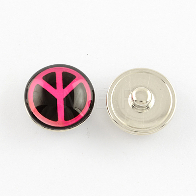 Brass Jewelry Snap Buttons with Peace Sign Glass Beads X-BUTT-R027-03-1