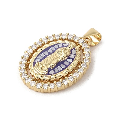 Oval with Virgin Mary Brass Micro Pave Cubic Zirconia Pendants KK-K385-031G-1