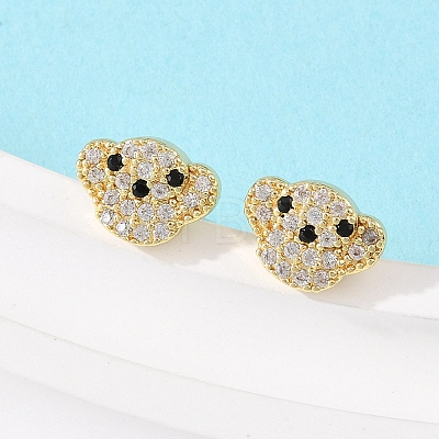 Brass Micro Pave Clear Cubic Zirconia Dog Stud Earrings EJEW-F400-09G-1