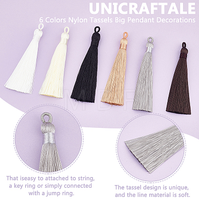Unicraftale 12Pcs 6 Colors Nylon Tassels Big Pendant Decorations FIND-UN0002-60-1