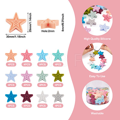  48Pcs 12 Colors Star Silicone Beads SIL-TA0001-56-1